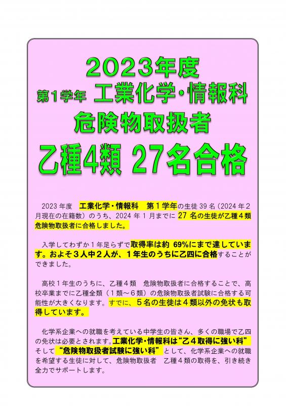 2023年度 1学年 乙4資格 27名合格